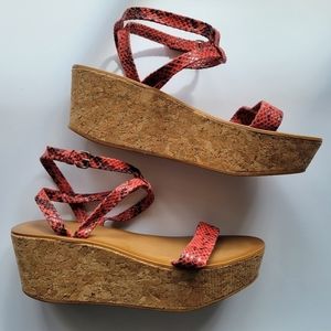 𝅺Zara Orange Snake Print Strappy Cork Platform Sandals Size 8